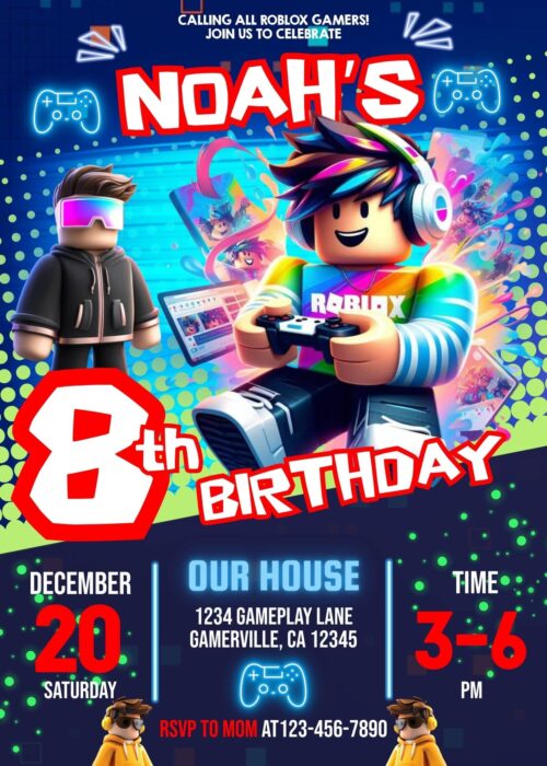 EDITABLE ROBLOX BOY BIRTHDAY INVITATION TEMPLATE Editable Roblox Boy Birthday Invitation