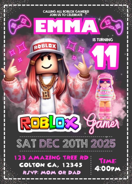 EDITABLE ROBLOX GIRL BIRTHDAY INVITATION Editable Roblox Girl Birthday Invitation