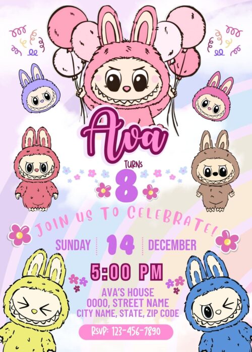 Cute Labubu Birthday Invitation Template