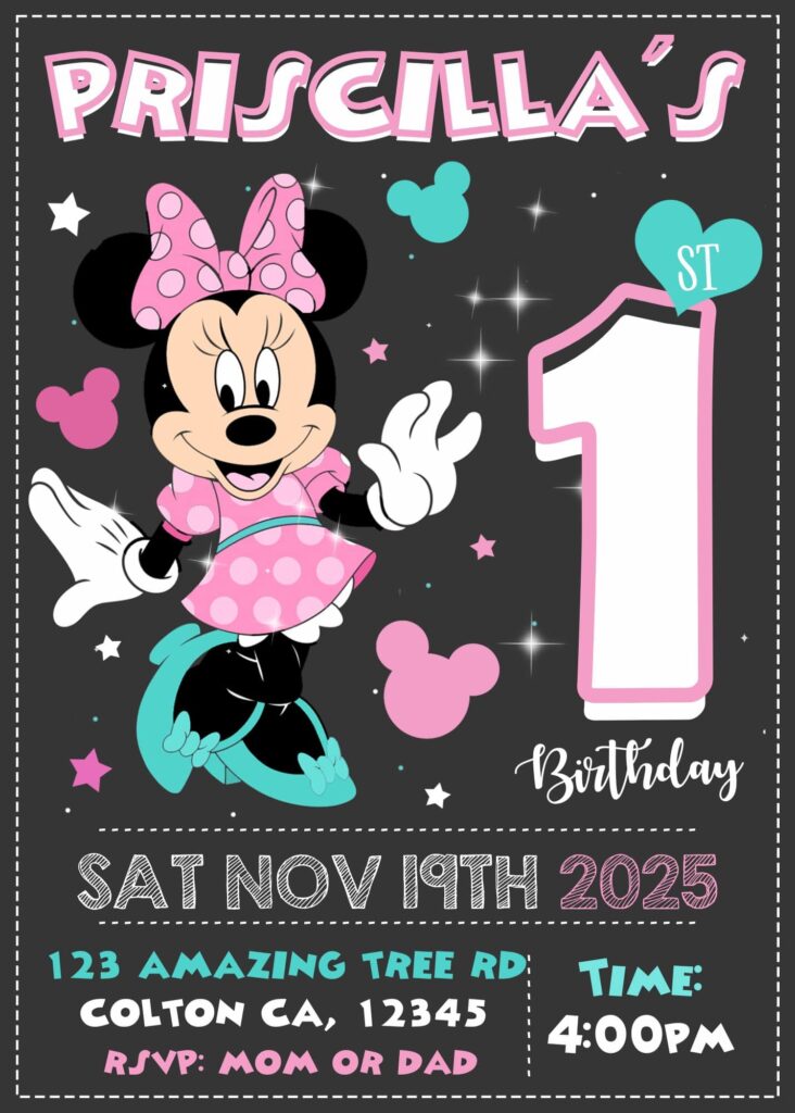 Beautiful Minnie Birthday Invitation Template