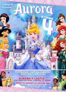 Beautiful Princesses Cinderella Birthday Invitation Template