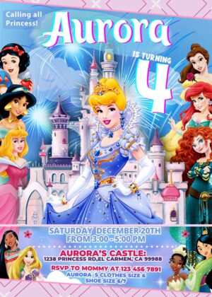 Beautiful Princesses Cinderela Birthday Invitation Template