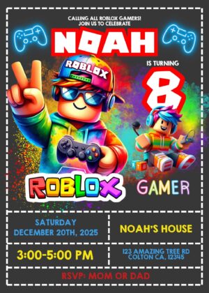 Amazing Roblox Boy Birthday Invitation Template