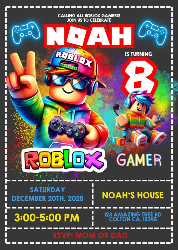 Amazing Roblox Boy Birthday Invitation Template