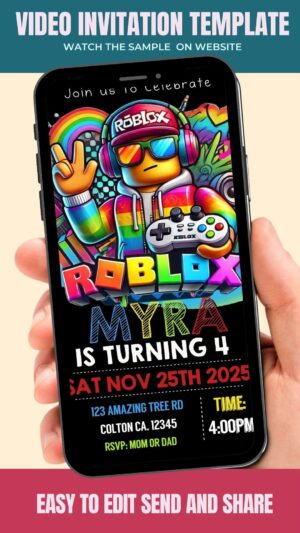 Awesome Roblox Boy Birthday Video Invitation Template