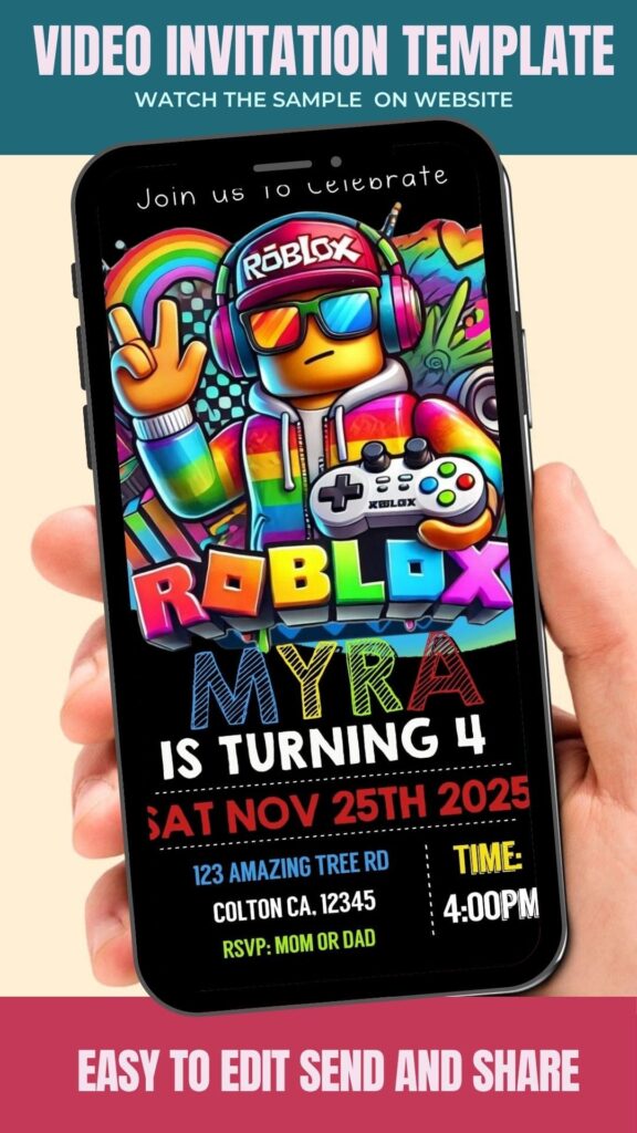 Awesome Roblox Boy Birthday Video Invitation Template