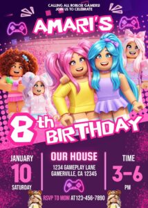 Beautiful Roblox Girl Birthday Invitation Template