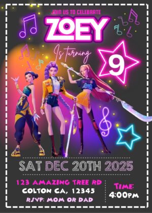 Trending Kpop Demon Hunters Birthday Invitation Template