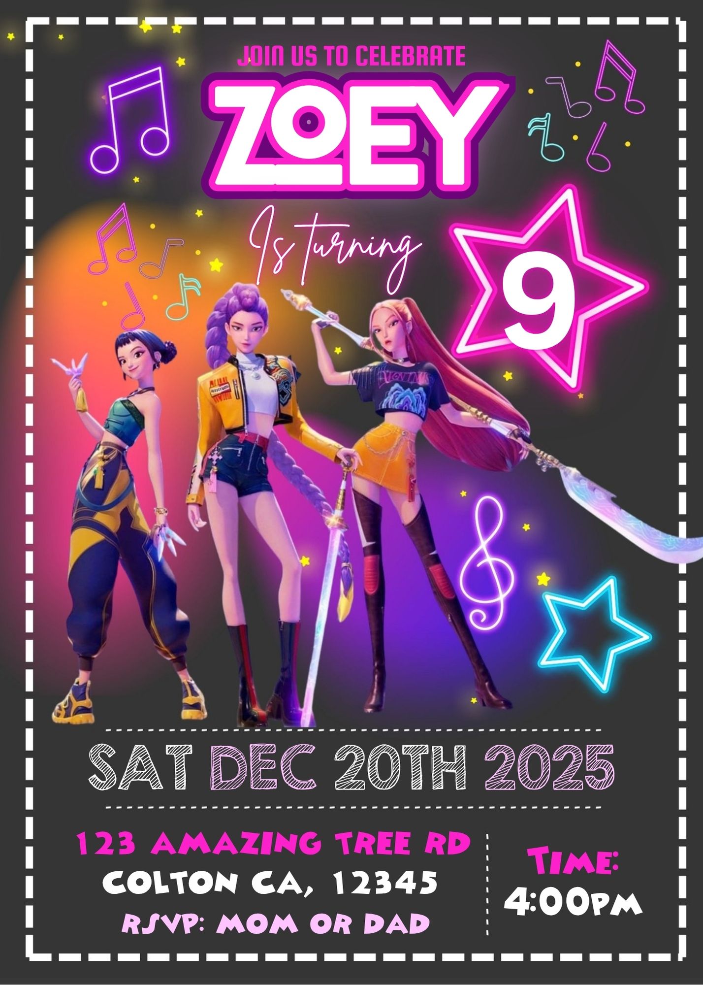 Trending Kpop Demon Hunters Birthday Invitation Template