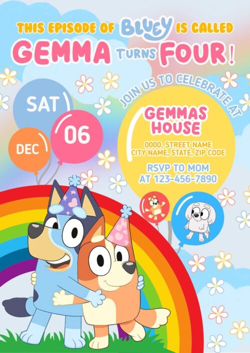 Beautiful Bluey Birthday Invitation Template