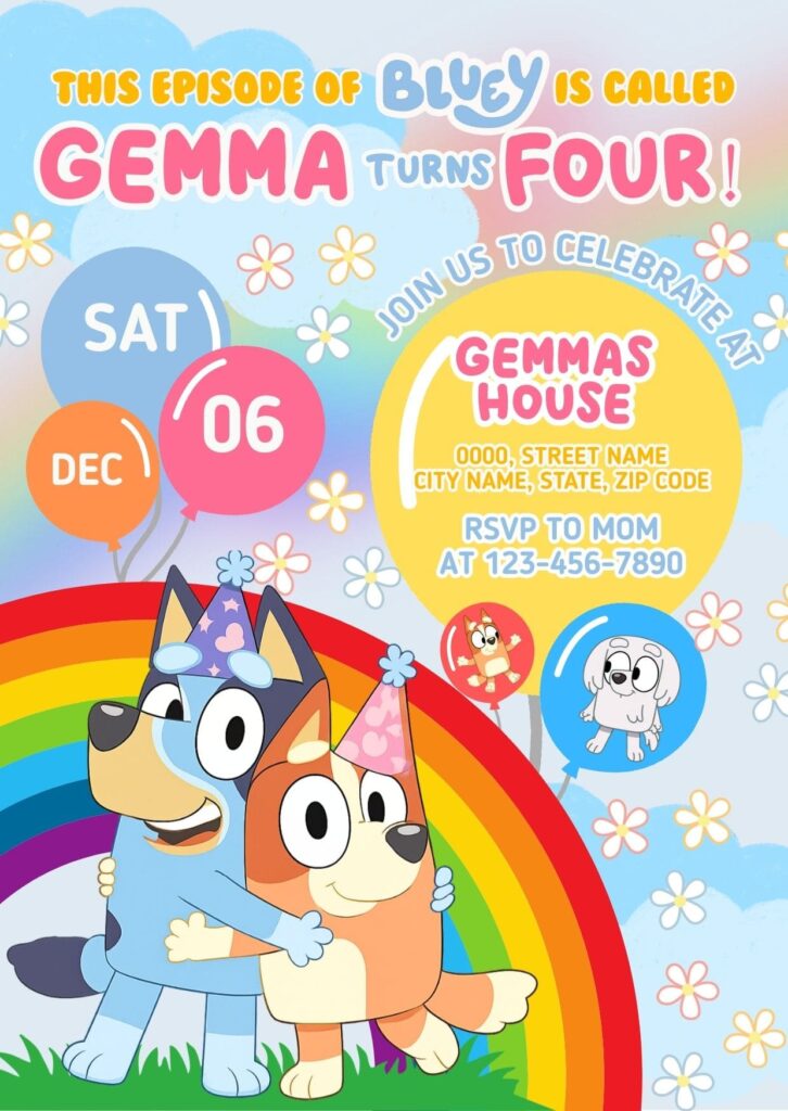 Beautiful Bluey Birthday Invitation Template