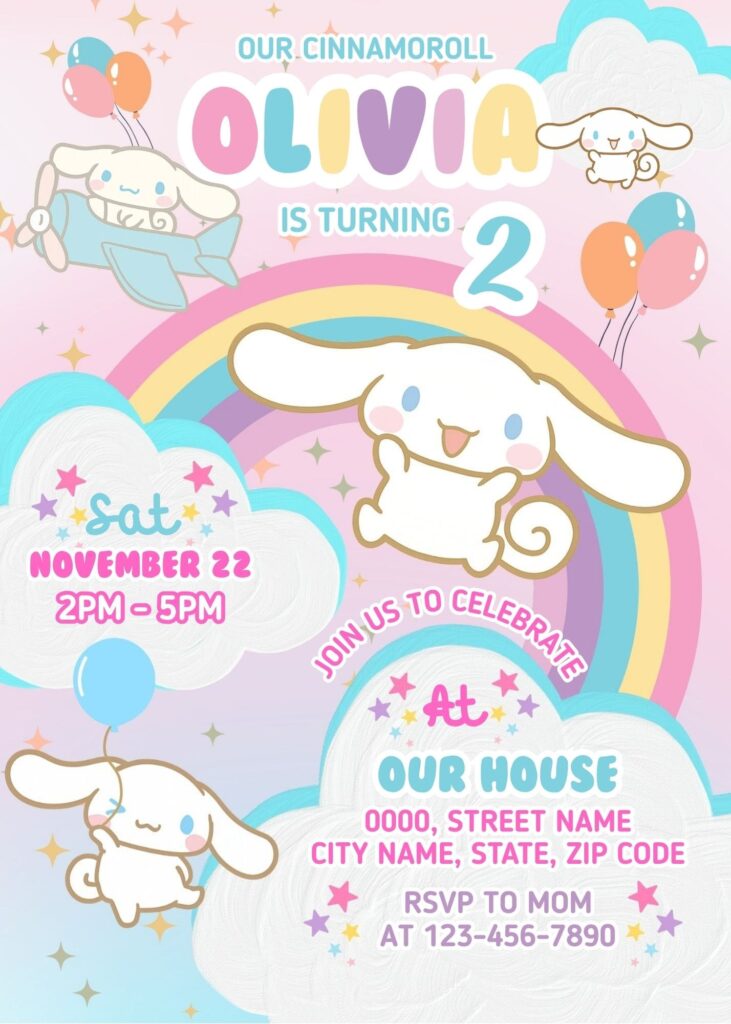 Awesome Cinnamoroll Birthday Invitation Template