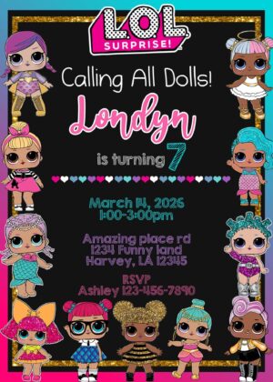 Amazing LOL Dolls Birthday Invitation Template