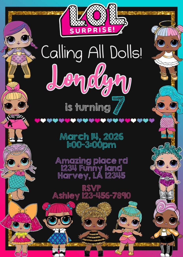 Amazing LOL Dolls Birthday Invitation Template