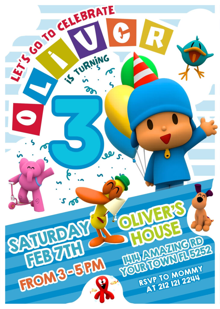 Beautiful Pocoyo Birthday Invitation Template