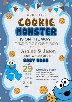 Beautiful Cookie Monster Baby Shower Invitation Template