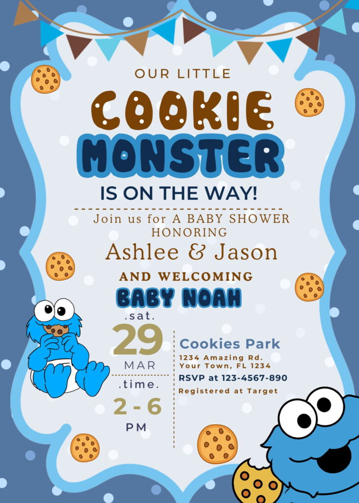 Beautiful Cookie Monster Baby Shower Invitation Template