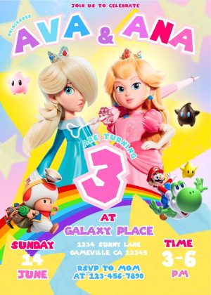 Amazing Rosalina and Peach Birthday Invitation Template