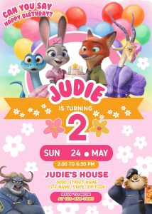 Amazing Zootopia Girl Birthday Invitation Template