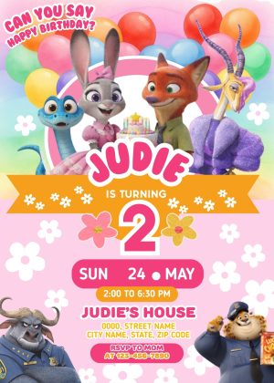 AMAZING ZOOTOPIA GIRL BIRTHDAY INVITATION TEMPLATE