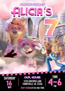 Beautiful Zootopia Judy Hopps Birthday Invitation Template