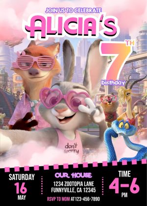 BEAUTIFUL ZOOTOPIA JUDY HOPPS BIRTHDAY INVITATION TEMPLATE