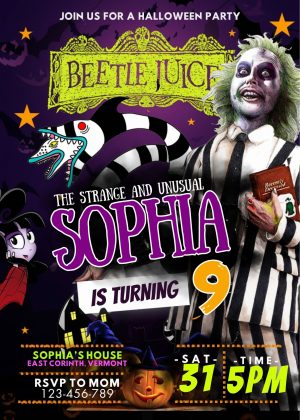 Amazing Beetlejuice Halloween Birthday Invitation Template