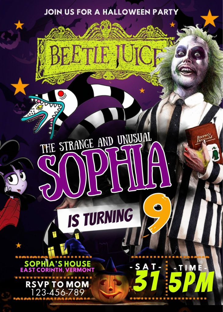 Amazing Beetlejuice Halloween Birthday Invitation Template