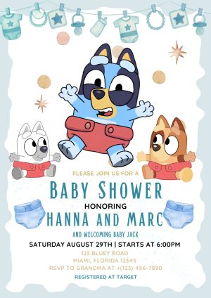 Beautiful Bluey Baby Shower Invitation Template