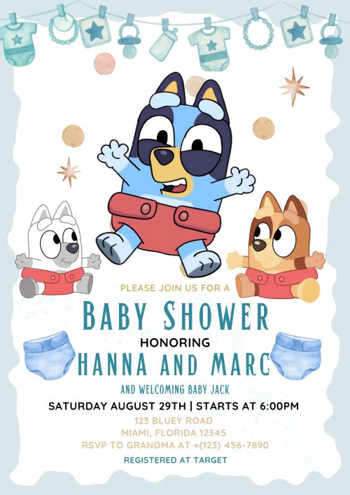 Beautiful Bluey Baby Shower Invitation Template Beautiful Bluey Baby Shower Invitation Template