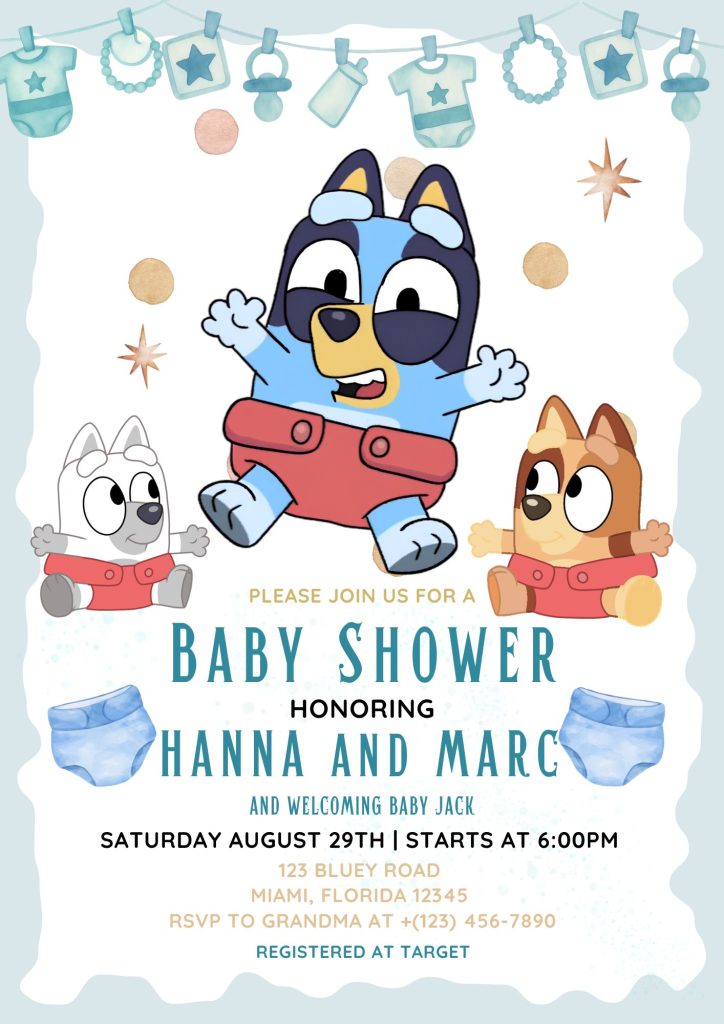 Beautiful Bluey Baby Shower Invitation Template