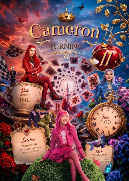 Beautiful Descendants: Wicked Wonderland Birthday Invitation Template