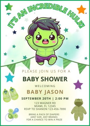 Amazing Hulk Baby Shower Invitation Template