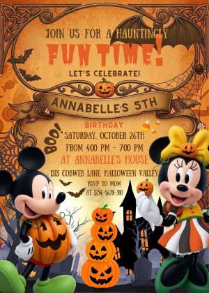Awesome Mickey & Minnie Halloween Birthday Invitation Template