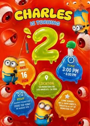 Wonderful Minions & Monsters Birthday Invitation Template