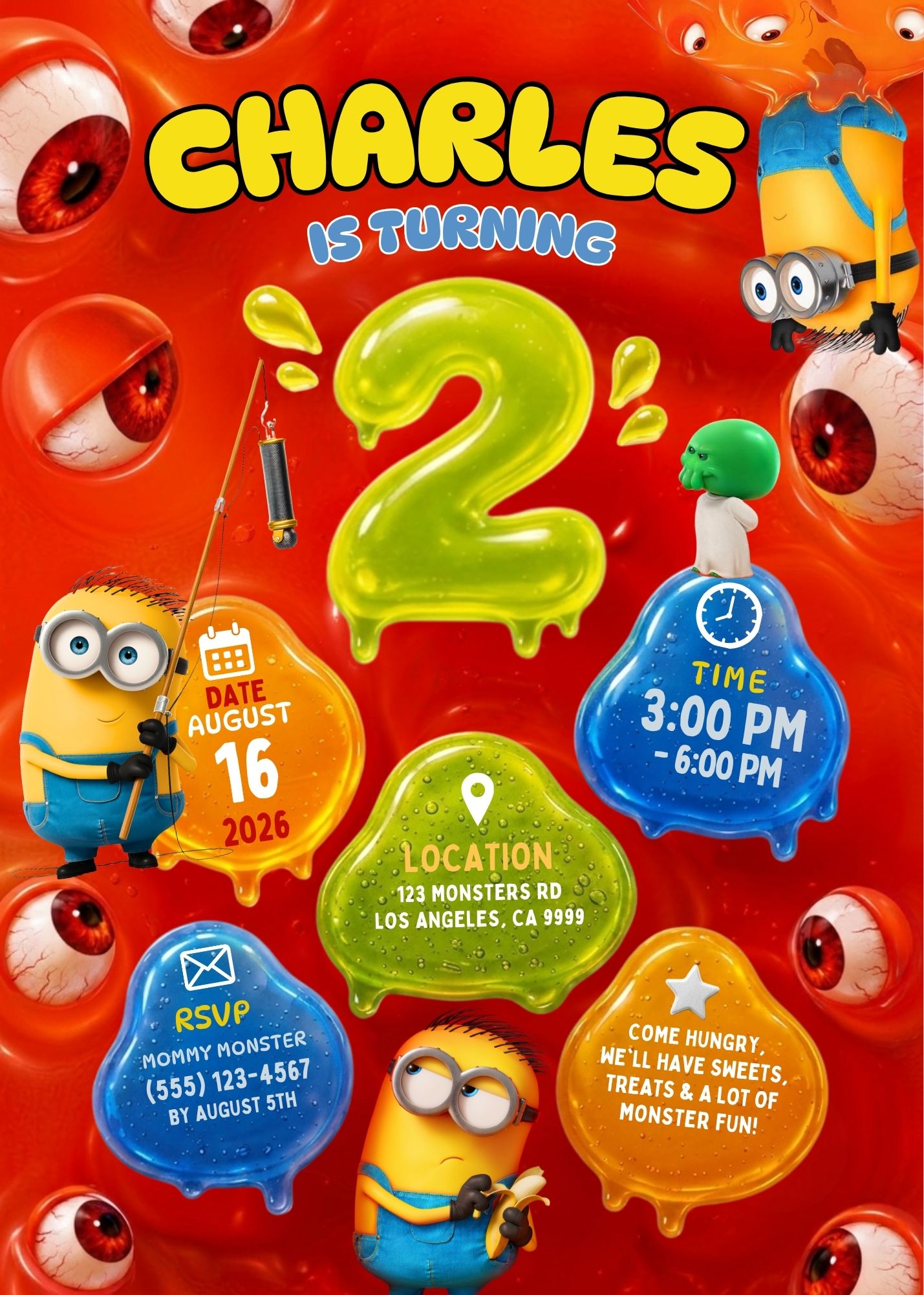 Wonderful Minions & Monsters Birthday Invitation Template