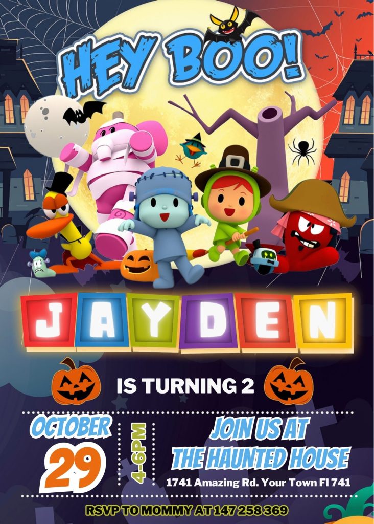 Awesome Pocoyo Halloween Birthday Invitation Template