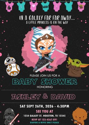 Beautiful Star Wars Ahsoka Baby Shower Invitation Template