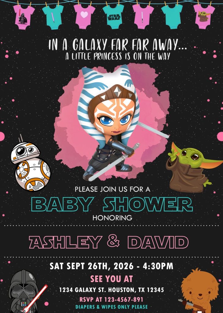 Beautiful Star Wars Ahsoka Baby Shower Invitation Template