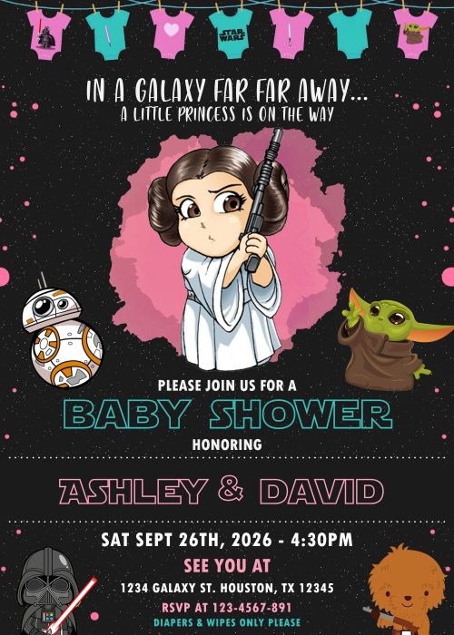 Beautiful Star Wars Girl Baby Shower Invitation Template Beautiful Star Wars Girl Baby Shower Invitation Template