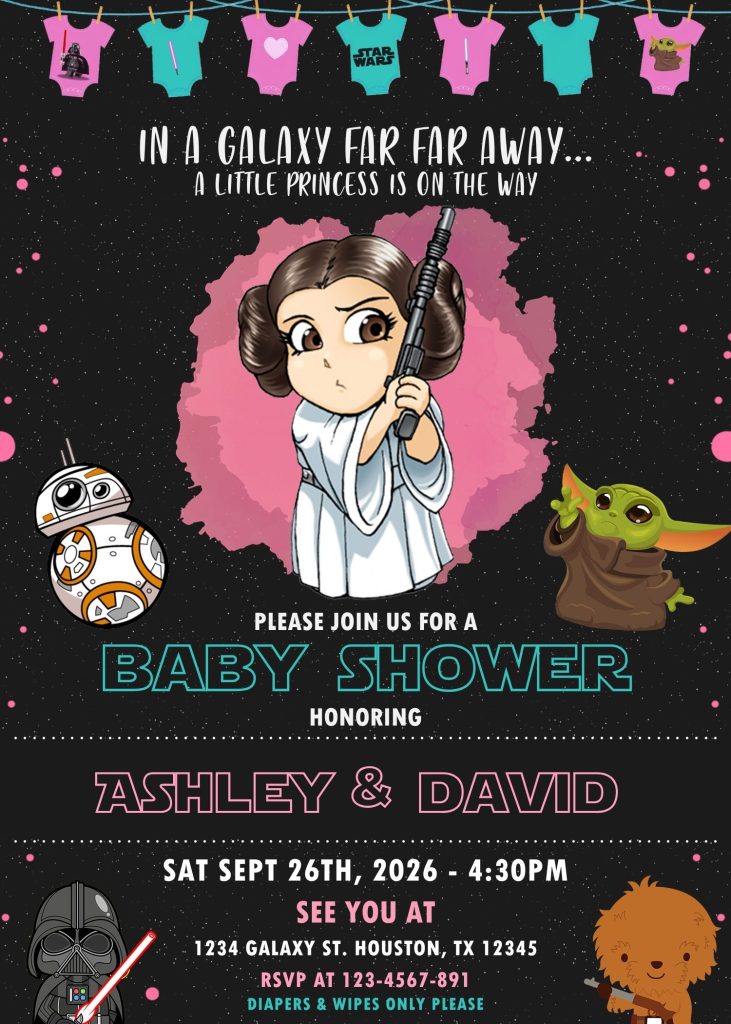 Beautiful Star Wars Girl Baby Shower Invitation Template