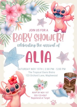 Cute Stitch Angel Baby Shower Invitation Template