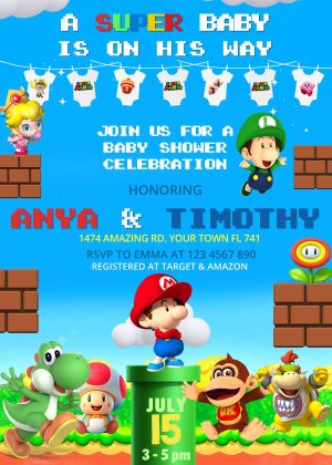 Beautiful Super Mario Baby Shower Invitation Template