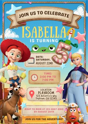 Beautiful Toy Story 5 Girl Birthday Invitation Template