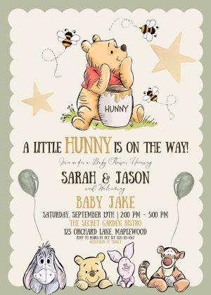 Cute Winnie the Pooh Baby Shower Invitation Template