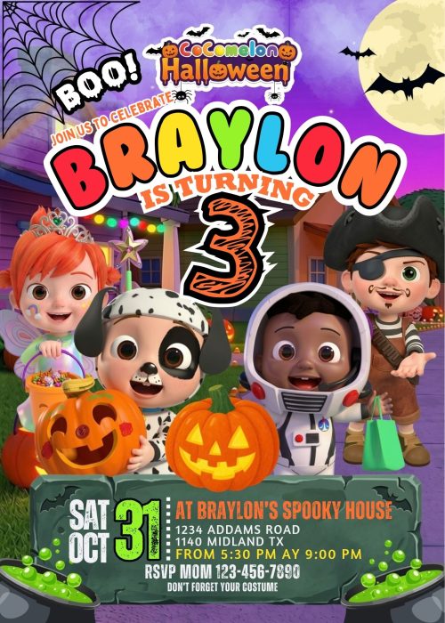 Beautiful Cocomelon Halloween Birthday Invitation Template Beautiful Cocomelon Halloween Birthday Invitation Template
