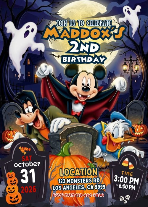 Amazing Mickey Halloween Birthday Invitation Template