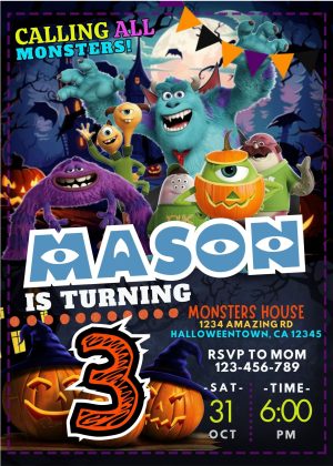 Amazing Monsters Inc Halloween Birthday Invitation Template