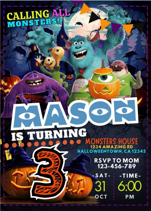 Amazing Monsters Inc Halloween Birthday Invitation Template