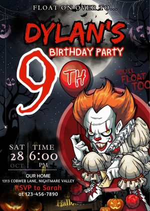 Fantastic Pennywise Halloween Birthday Invitation Template